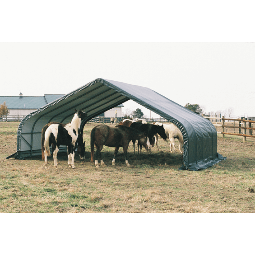 ShelterLogic 22x20x10 Peak Style Run-In/Hay-Storage Shelter with Green Cover